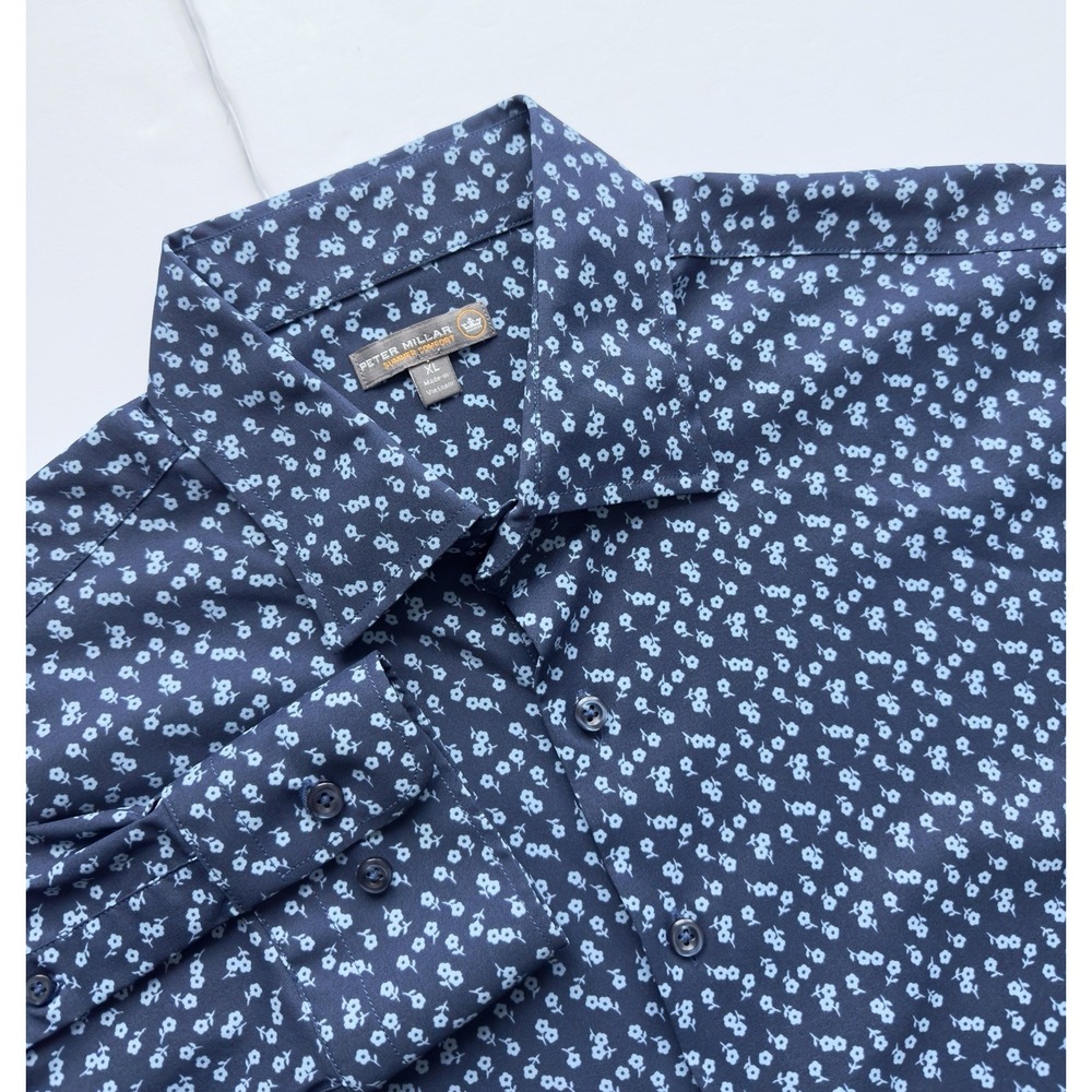 Peter Millar Summer Comfort Men's Long Sleeve Button Up Shirt Floral Print Sz XL